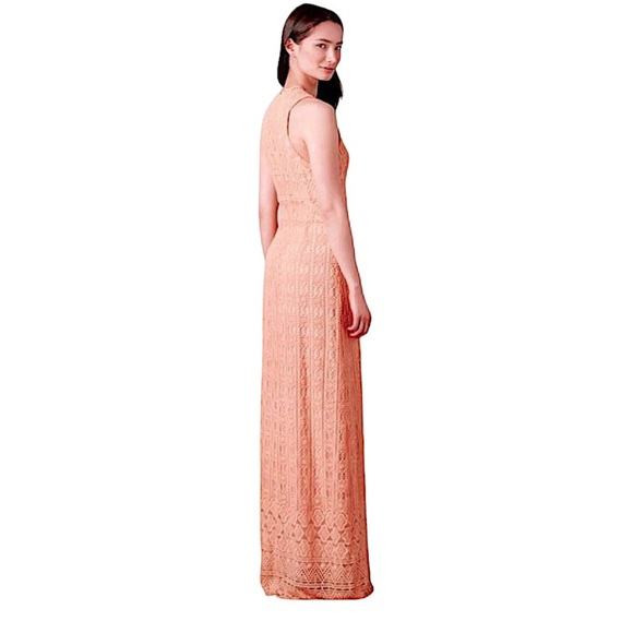 $298 Anthropologie Corina Laced Maxi Gown Medium Peach Lace Overlay Formal Dress - Picture 5 of 16